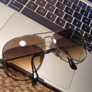 Ray-Ban Gold Aviator Sunglasses with Brown Lenses